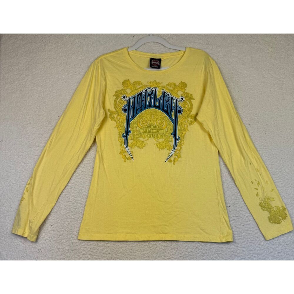 Harley-Davidson Men's Long-sleeved T-Shirt Yellow with Big Logo Size 2XL‎